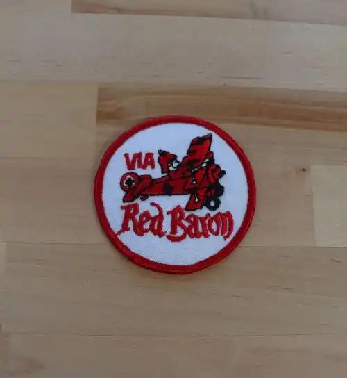 Via RED BARON PATCH 1970s VINTAGE MINT New Old Stock RETRO and UNIQUE measuring approximately 3 x 3 inches.  Incredibly detailed stitching, very colorful and unique